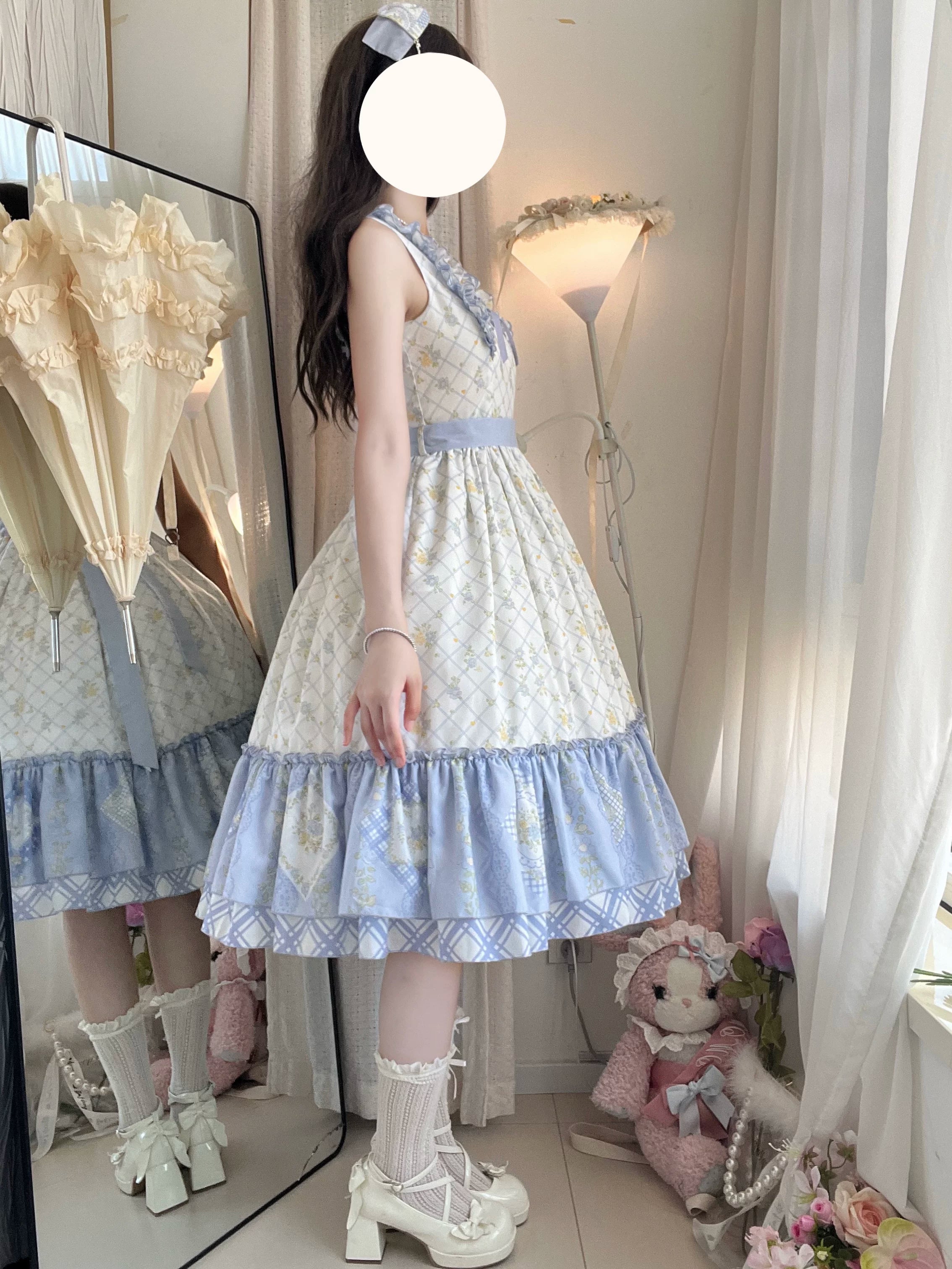 Patchwork Garden 2.0 - Classic Lolita Floral Print JSK Dress, Side Pockets