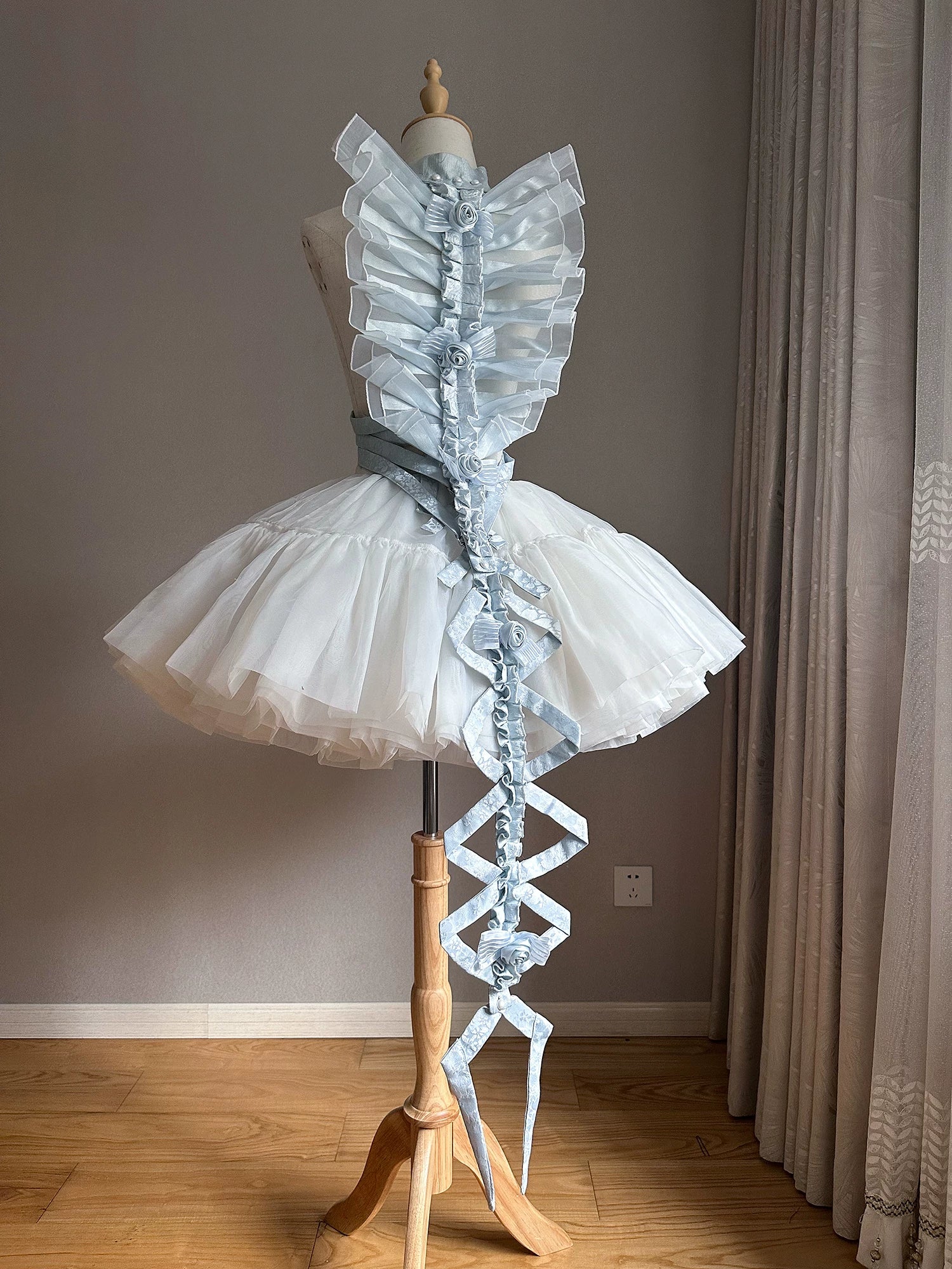 Jormungand - Snake Skeleton Inspired Back Accessory, Detachable Bows Sky Blue XS