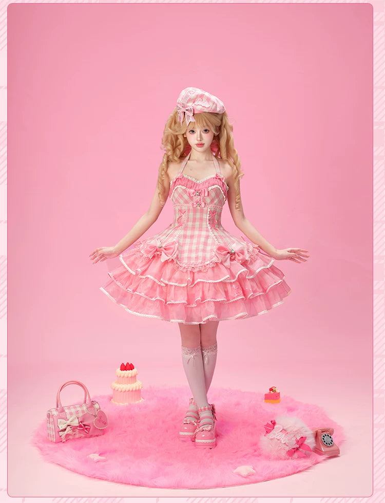 Blossom Daydream - IP Collab Sweet Lolita Dress Set, Pearl Plaid 45899:867269