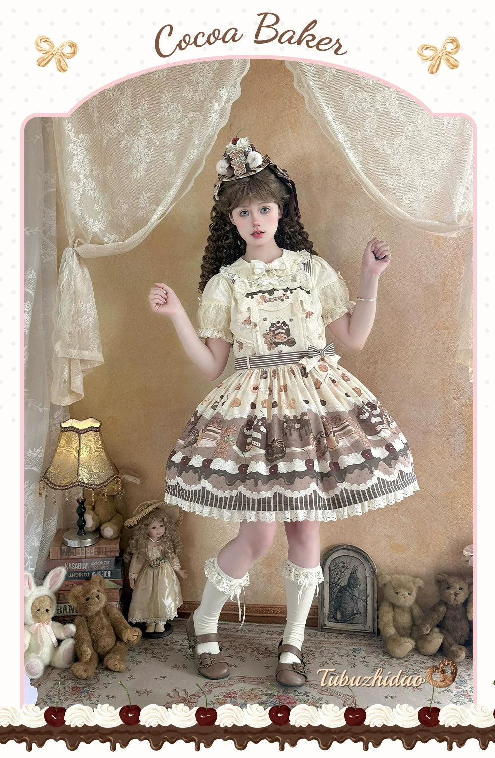 Cocoa Baker - Old School Lolita Dessert Printed OP & JSK Dress with Embroidery 45486:851003