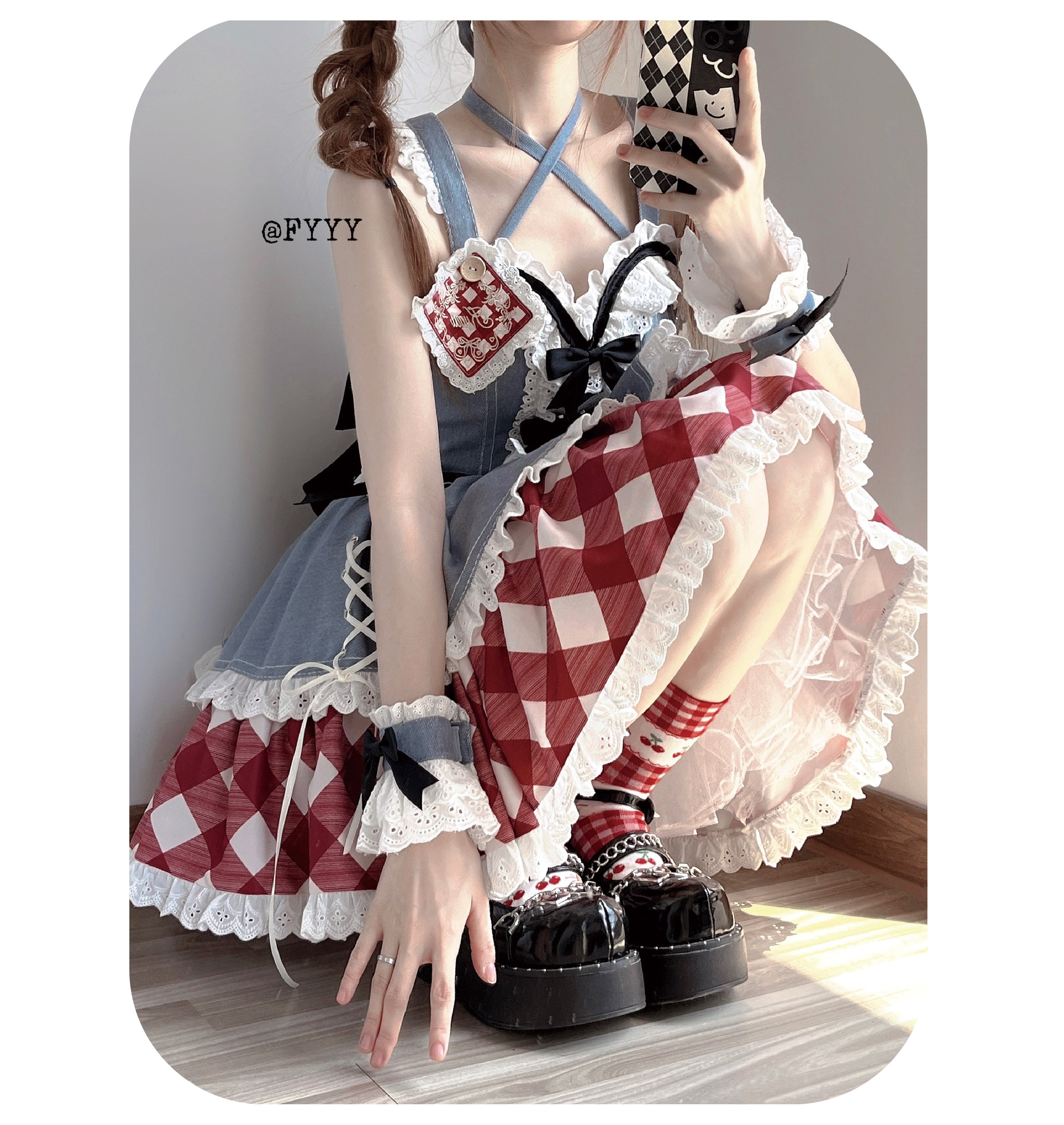 Kuma~Sweet Cowboy~Sweet Lolita Pastel Colors Denim Skirt Set 21260:302804