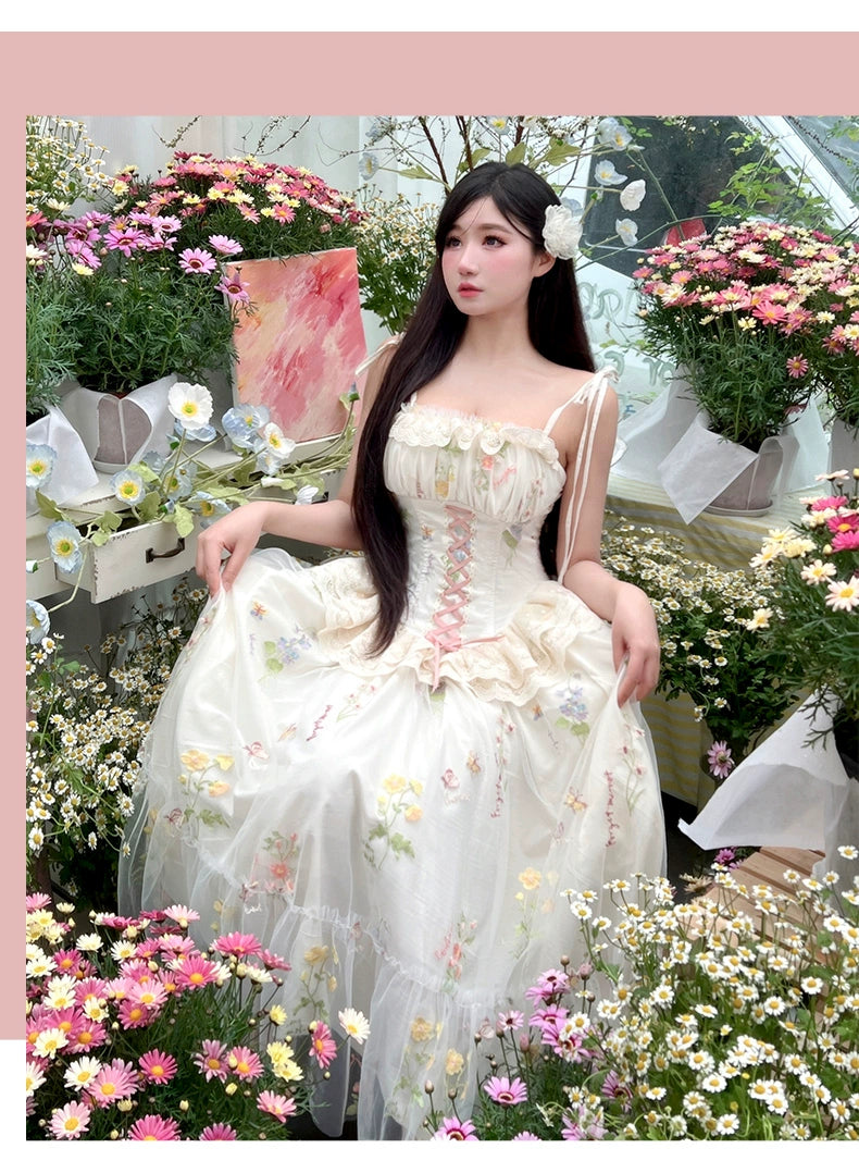 Diamond Honey - Spring Bouquet - Sweet Lolita JSK Dress Fairy-like Embroidered Mesh Dress