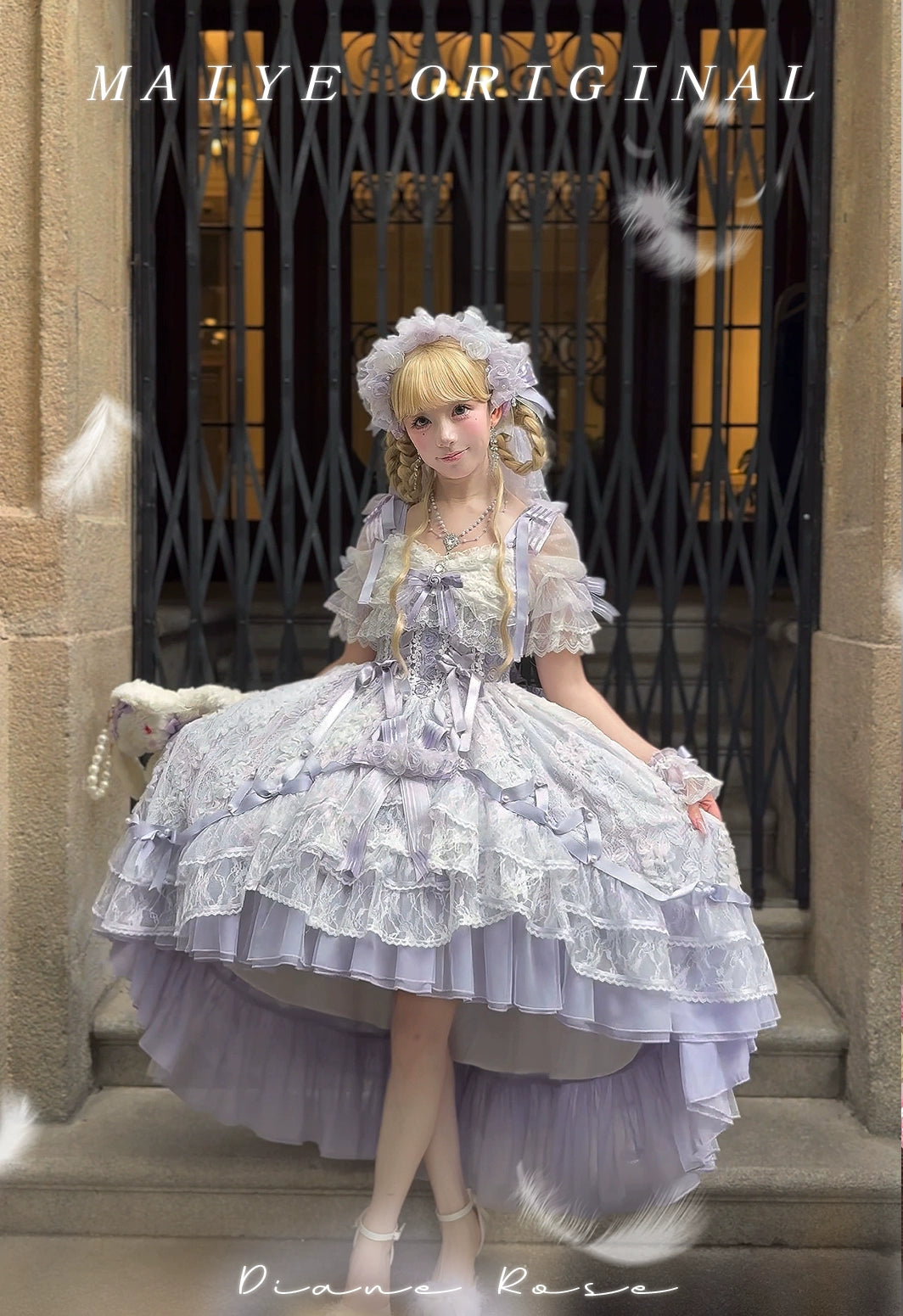 MieYe - Diana Rose - Bridal Lolita Dress Short Wedding OP with Accessories (F L M S XL) 41638:795770