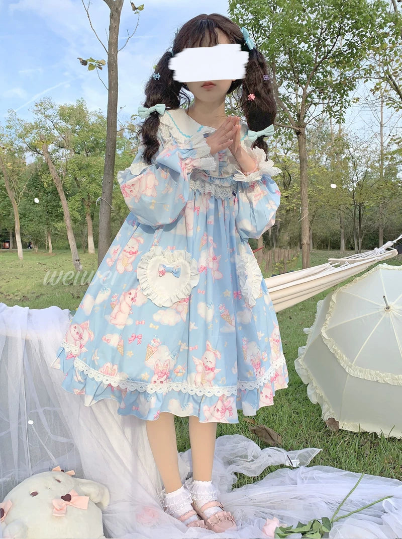 Sweet Soft Bunny - Printed Sweet Lolita OP Dress, Bunny Ears 44863:826551