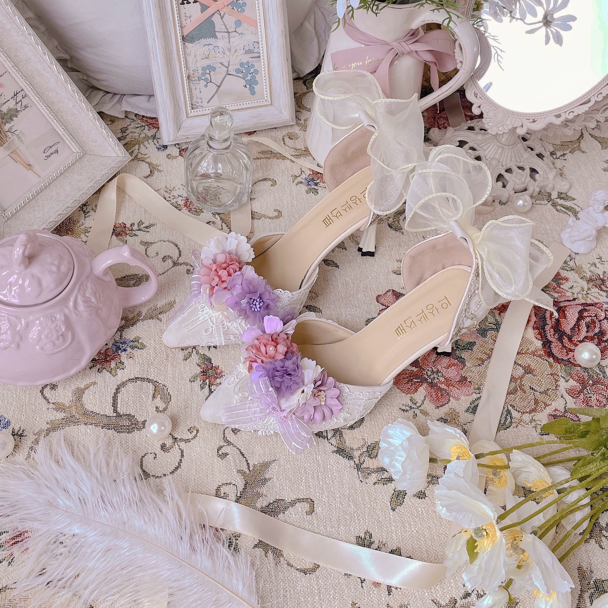 Sky Rabbit - Hanami Season - Wedding Lolita Heel Shoes with Floral Decoration