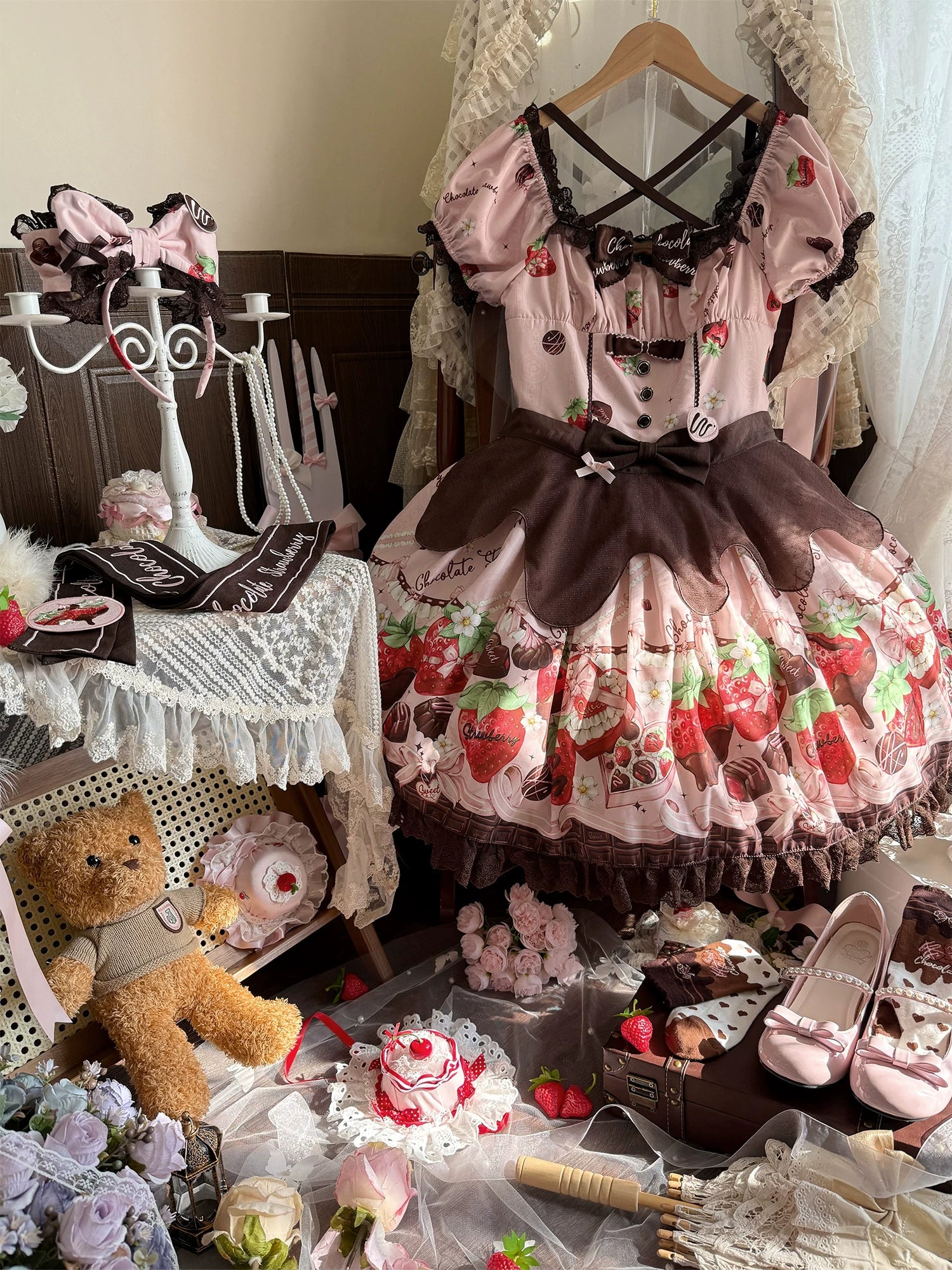 Strawberry Chocolate Lovers - Sweet Lolita Embroidered Printed Accessory