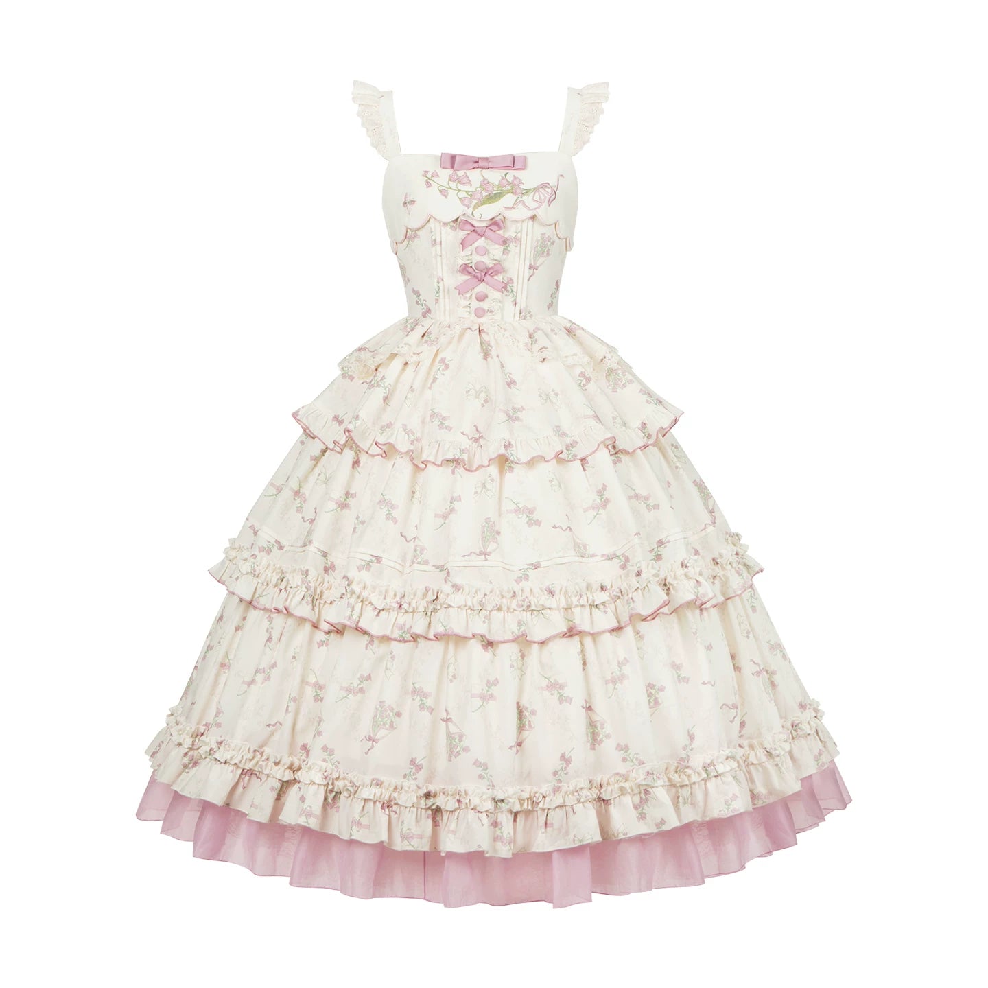 Fragrant Reminiscence - Classic Lolita Embroidered Collar Dress, Bellflower Print (L M S) 45237:843082