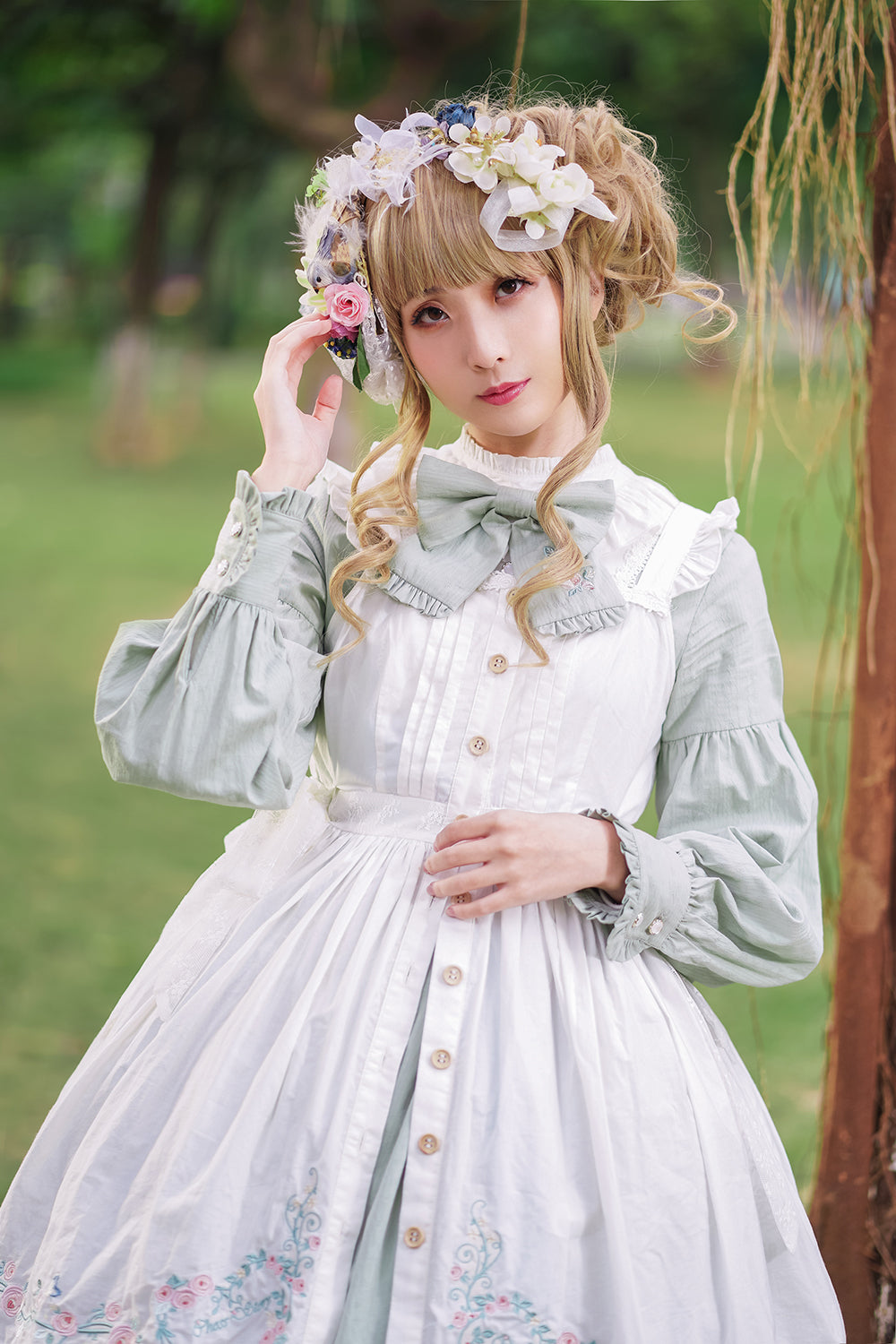 Chess Story~Rosebud Manor Version 2.0~Vintage Country Lolita Embroidered JSK Smocked Dress 14932:196804