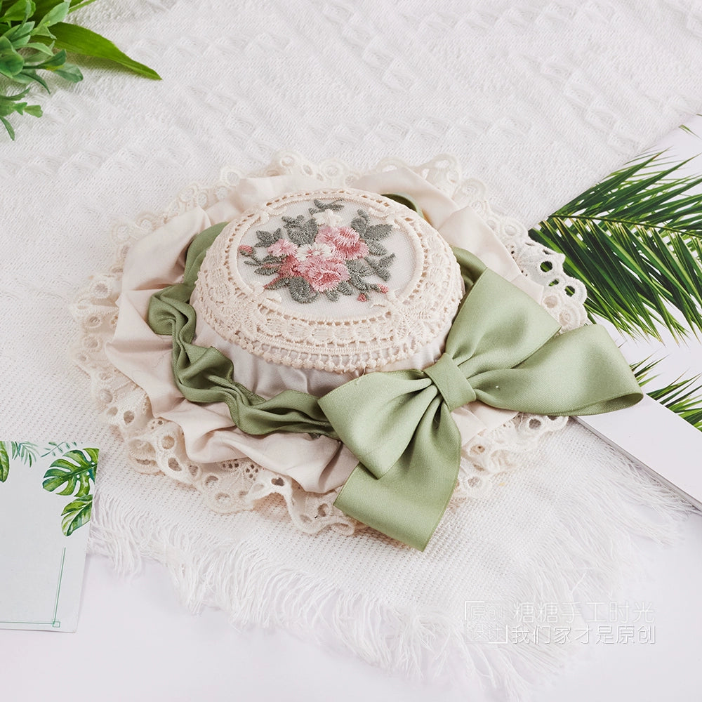 Sugar Time - Sweet Lolita Top Hat, Floral Embroidery