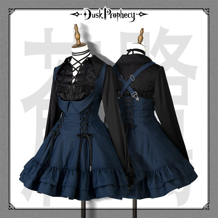 DuskProphecy - Heron - Classic Lolita Striped JSK Dress, Halter Neckline (L M S XL) 44313:802885
