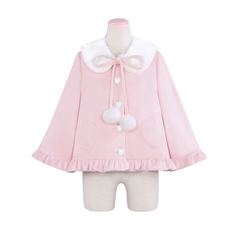 Cloudy Fluffy - Kawaii Lolita Coat, Detachable Plush Collar (粉色 / M S) 44644:816865