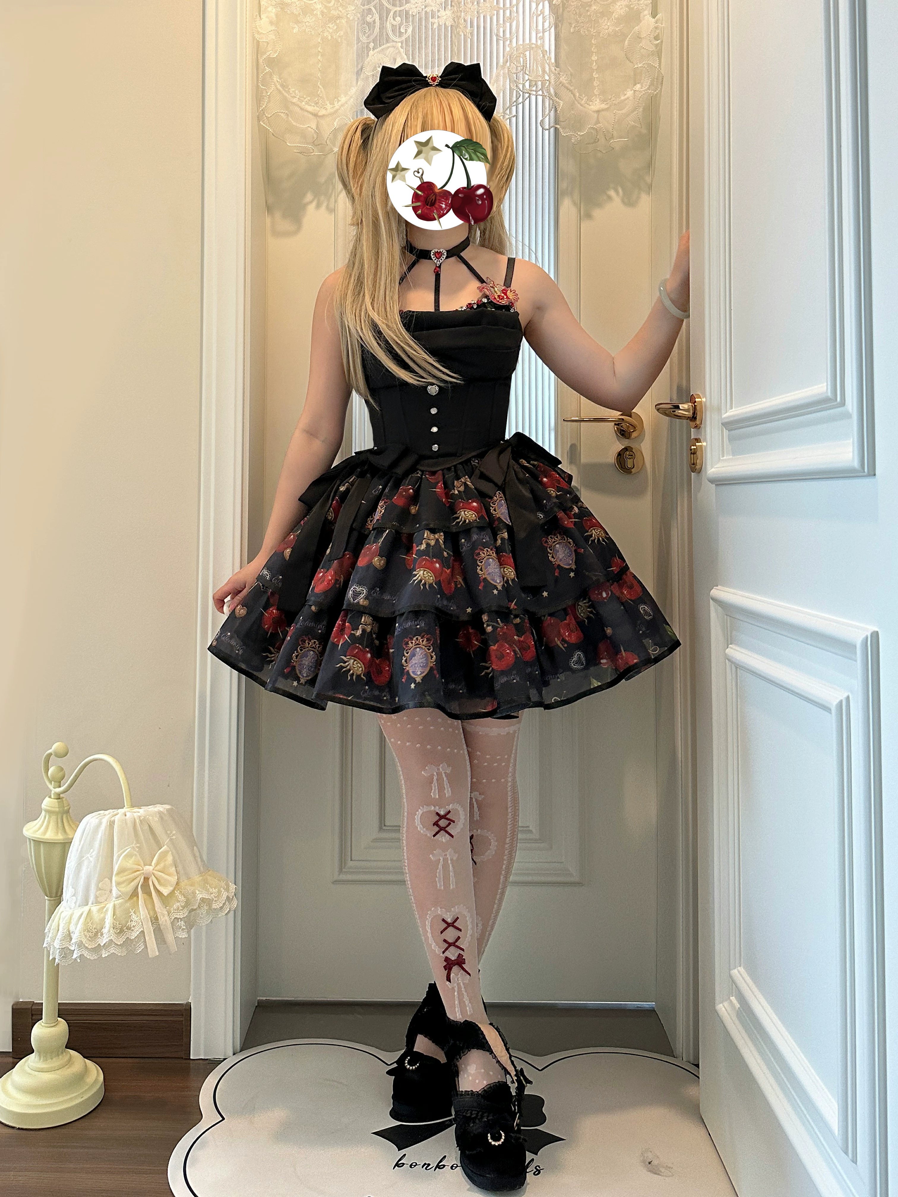 (Buy for me)Gloaming~Sweet Lolita Cherry print Short Sleeve OP and SK Set 28840:322540