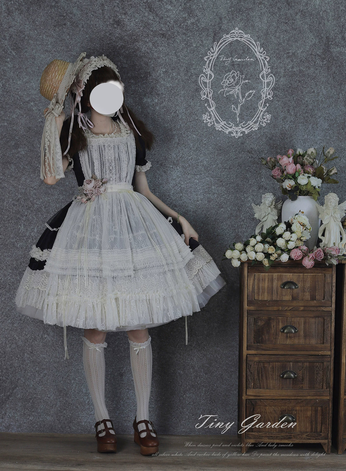 Garden Jardin - Cotton Classic Lolita OP Dress With Tiered Ruffles 45927:868629