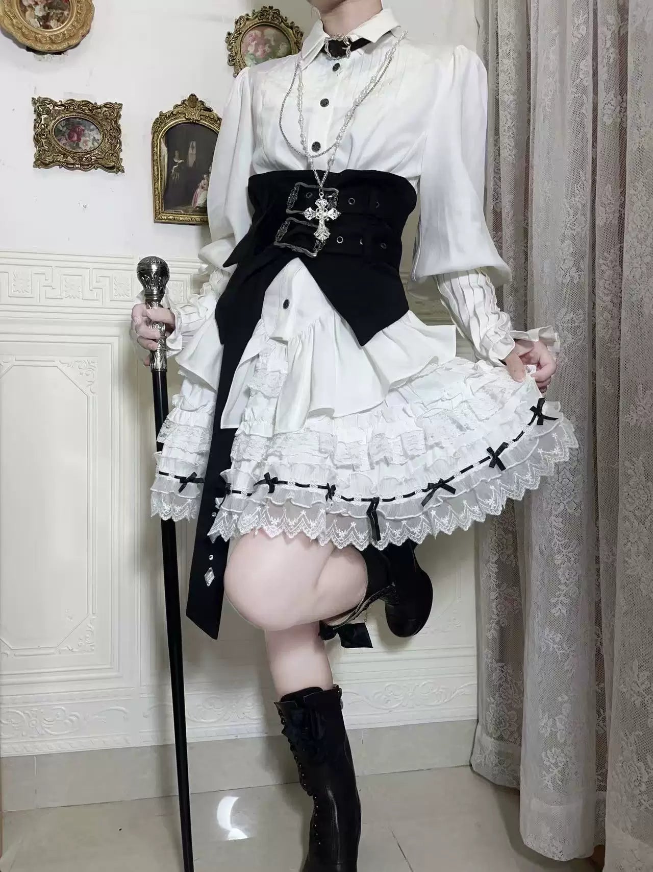 The Lute Player - Gothic Lolita Mutton Sleeves Blouse, Swallow Tail Hem 45159:836522