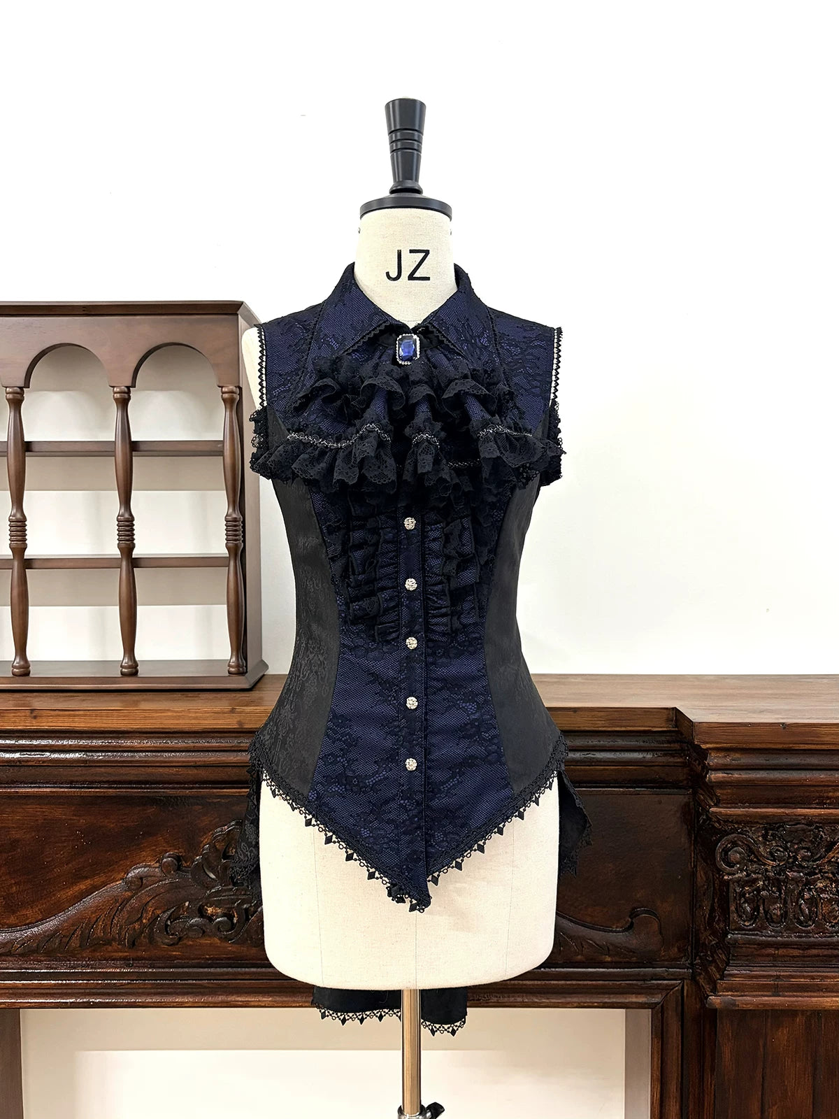 Chill Rice - Jacquard Sleeveless Ouji Lolita Blouse, Lace Accent (2XL L M S XL) 44800:822382