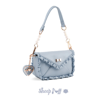 Sheep Puff~Love Letter~Sweet Lolita Bow Solid Color Women's Bag sax small size  