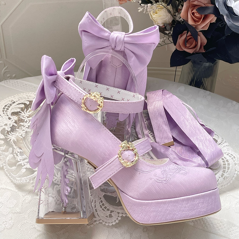 Dreamland - Floating Koi Land - Satin Classic Lolita Platform Shoes, Transparent Heel 44317:804085