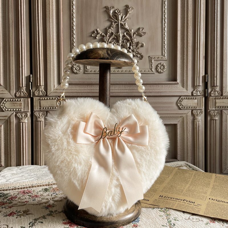 MAID~Kawaii Lolita Heart Bag Plush Pearl Chain Handbag 32554:388318