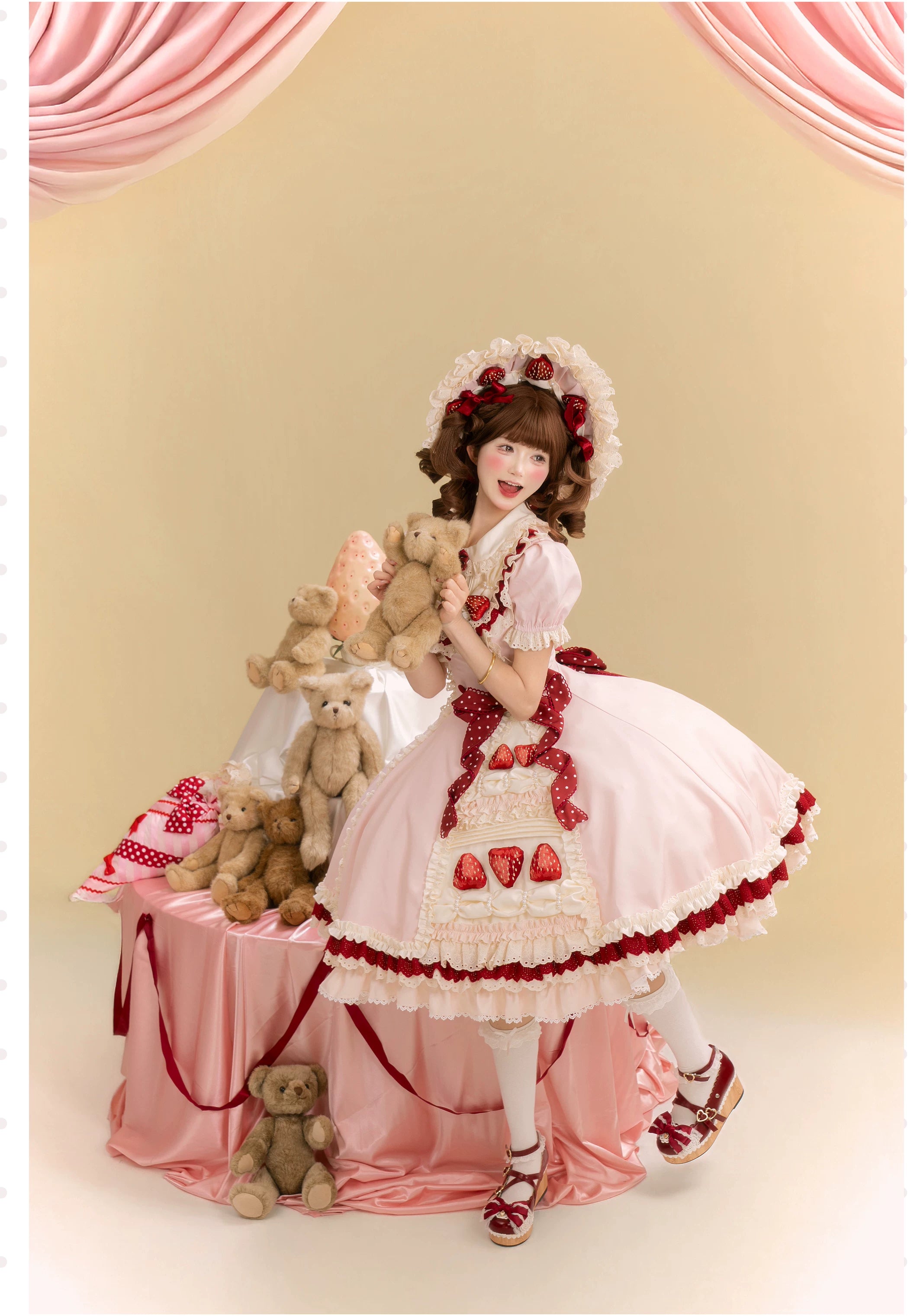 Strawberry Cake - Old School Lolita Dress, Detachable Sleeves 44451:808828