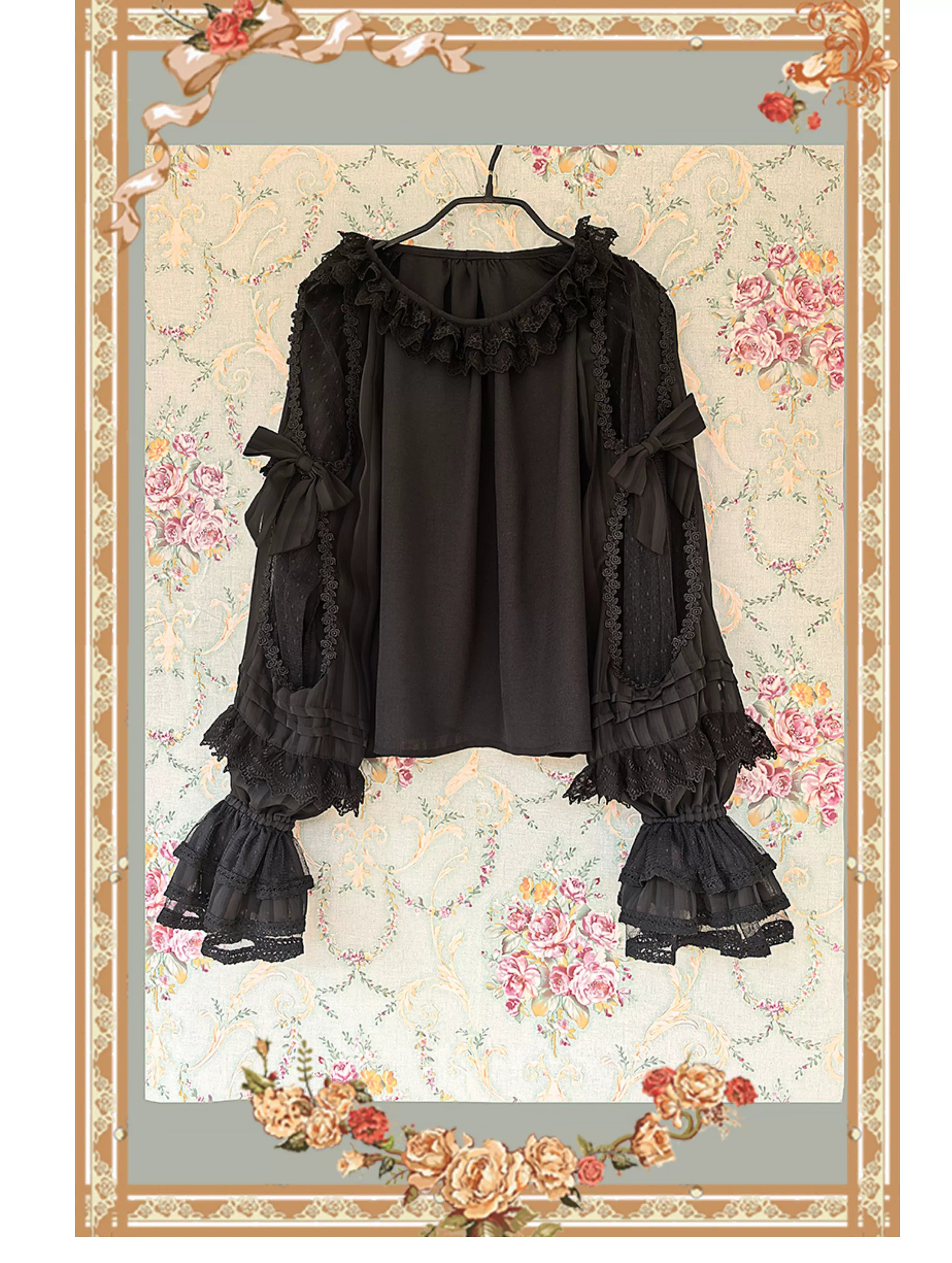 Lilith's Cage - Gothic Lolita JSK Dress & Blouse Black Flared-Sleeved Blouse S