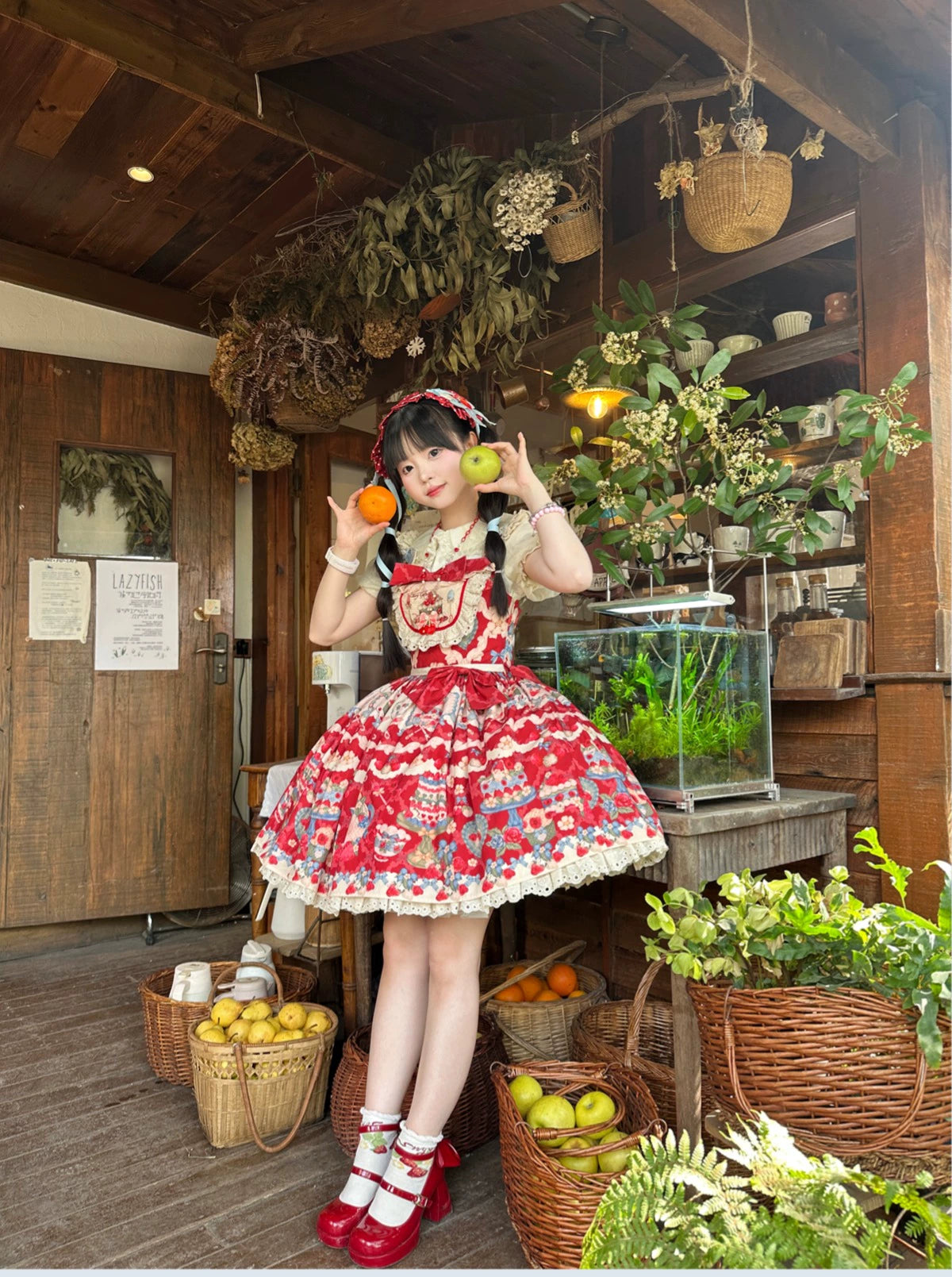 Rose Whispers - Strawberry Tata - Sweet Lolita Dress Suit With Strawberry Cake Print 43173:769145
