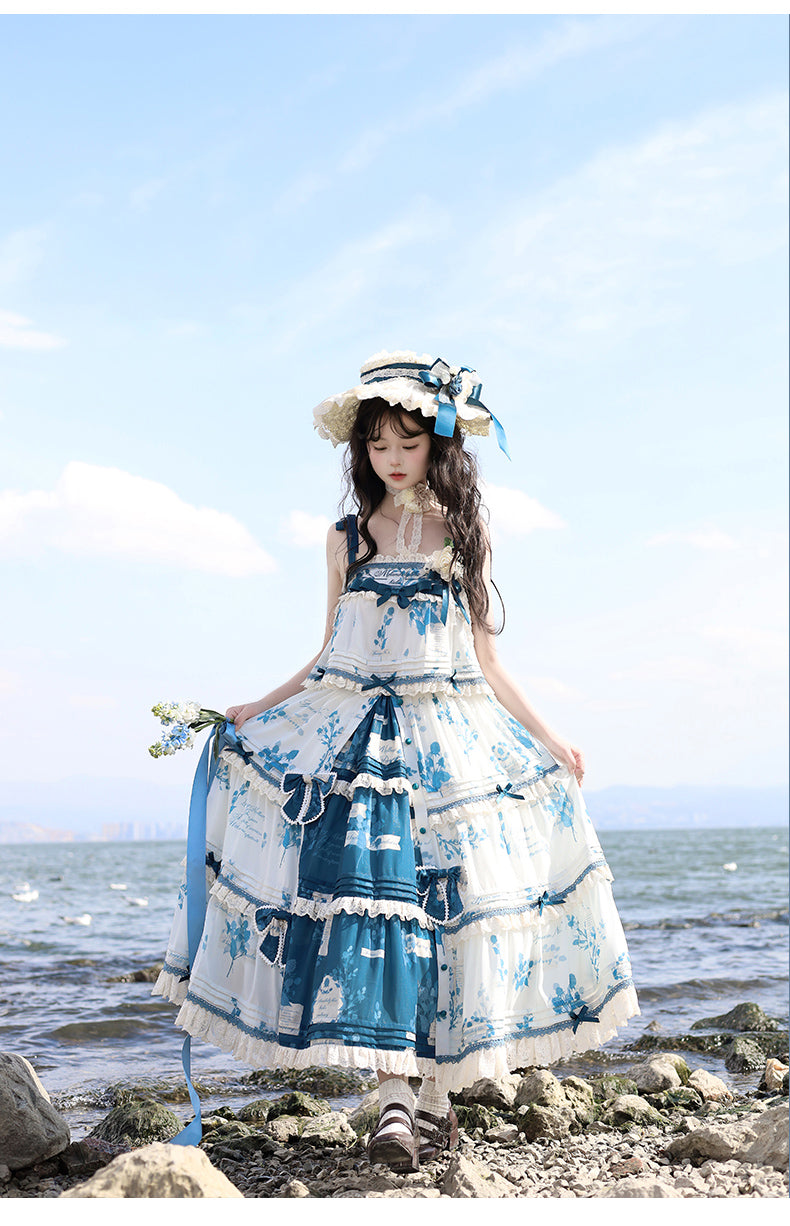 NanShengGe - Mulberry Poem - Country Lolita Printed Dress with Cardigan Set 42513:742829
