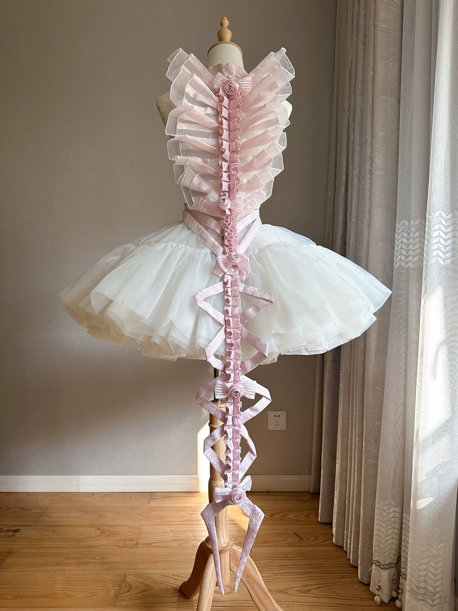 Jormungand - Snake Skeleton Inspired Back Accessory, Detachable Bows Pink XS