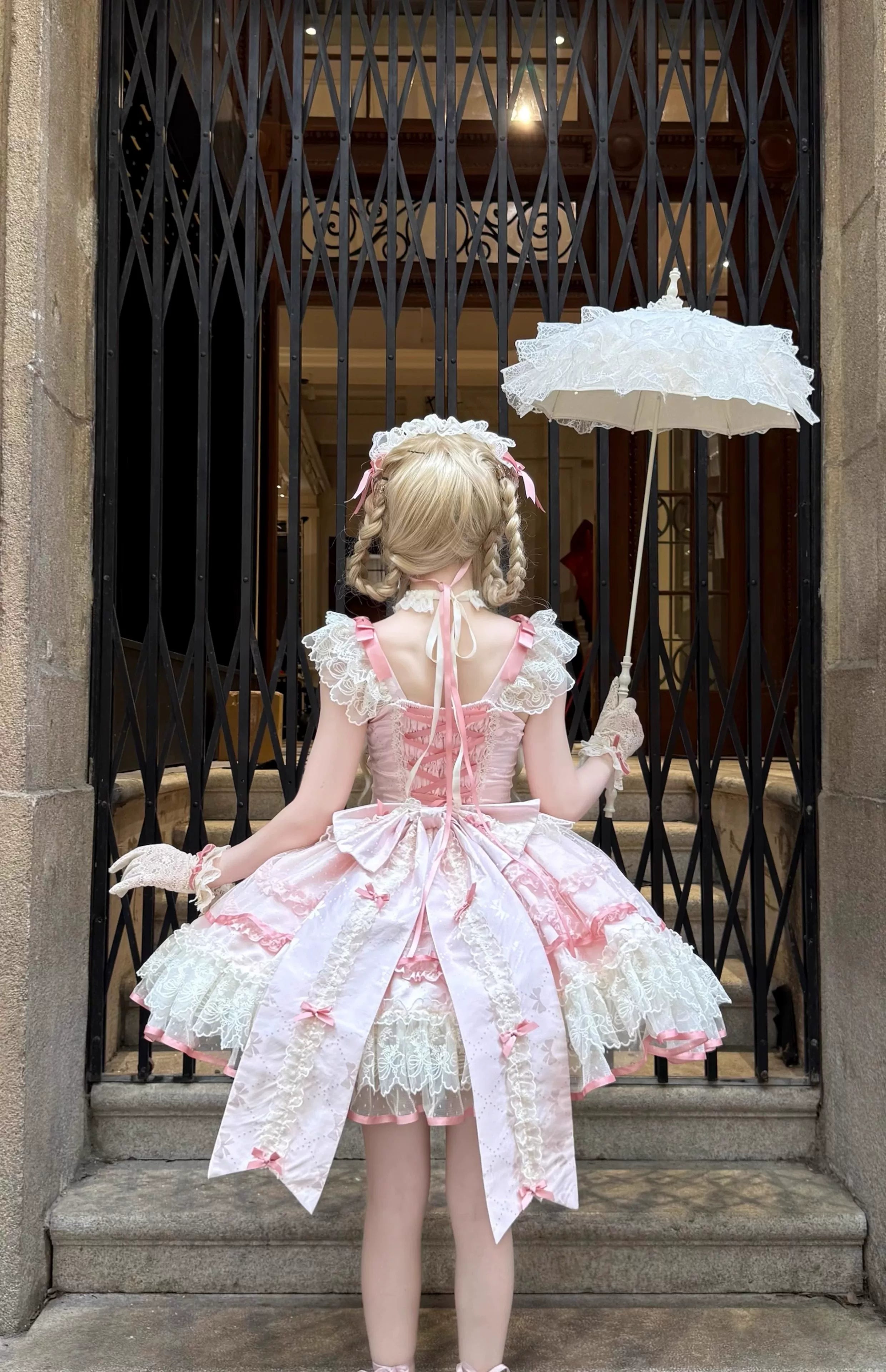Sugar Girl - Dream Whisper Butterfly - Ballet-Inspired Sweet Lolita JSK Dress Pink JSK + Pink Bow Trailing S