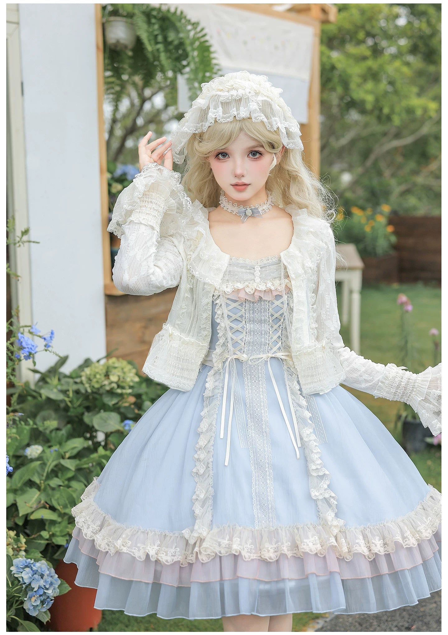Island Diary - Classic Lolita Flutter Sleeve JSK Dress, Ruffled Lace 45533:855144