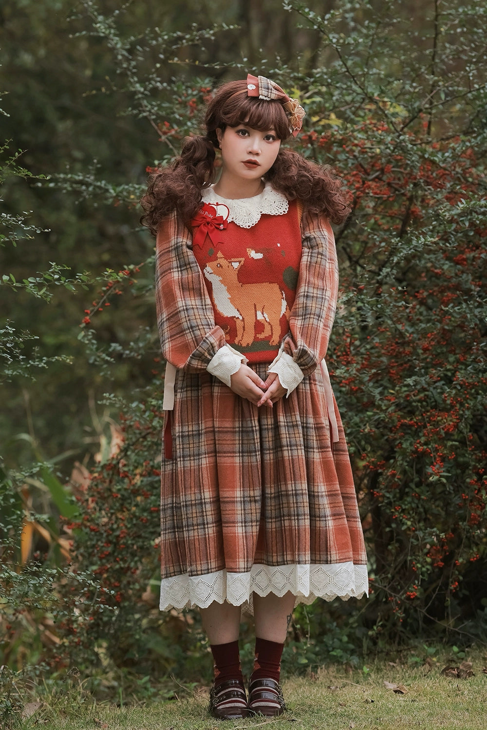 Miss Point - Chubby Fox in the Forest - Customized Lolita OP Dress Plaid Loose Daily Dress