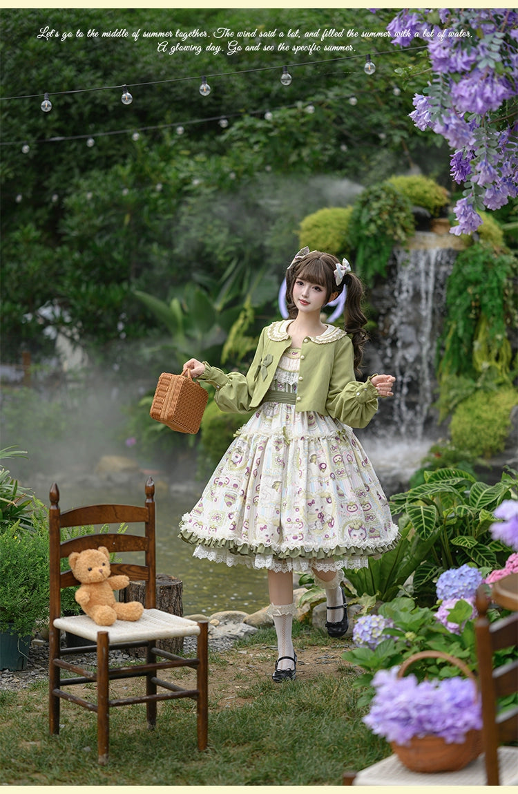 Urtto - Mangosteen Cat - Printed Country Lolita JSK, Pocketed Jacket