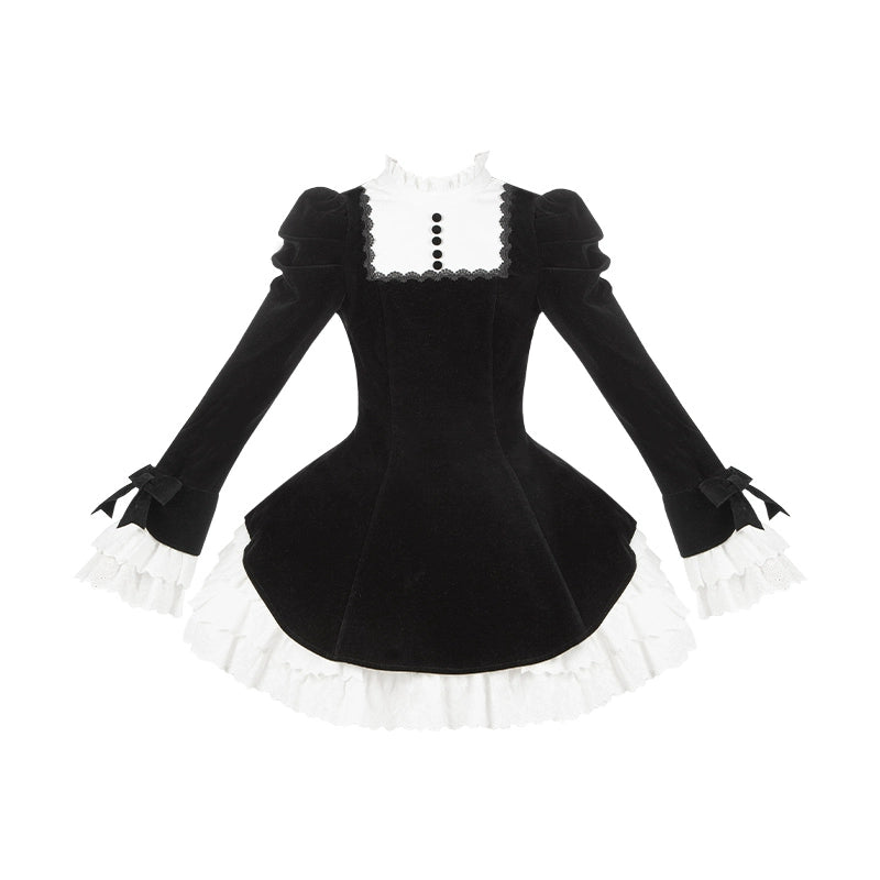 With PUJI - To the Dusk - Classic Lolita Tiered-Skirt OP, Long Irregular Hem (L M S) 44319:804632