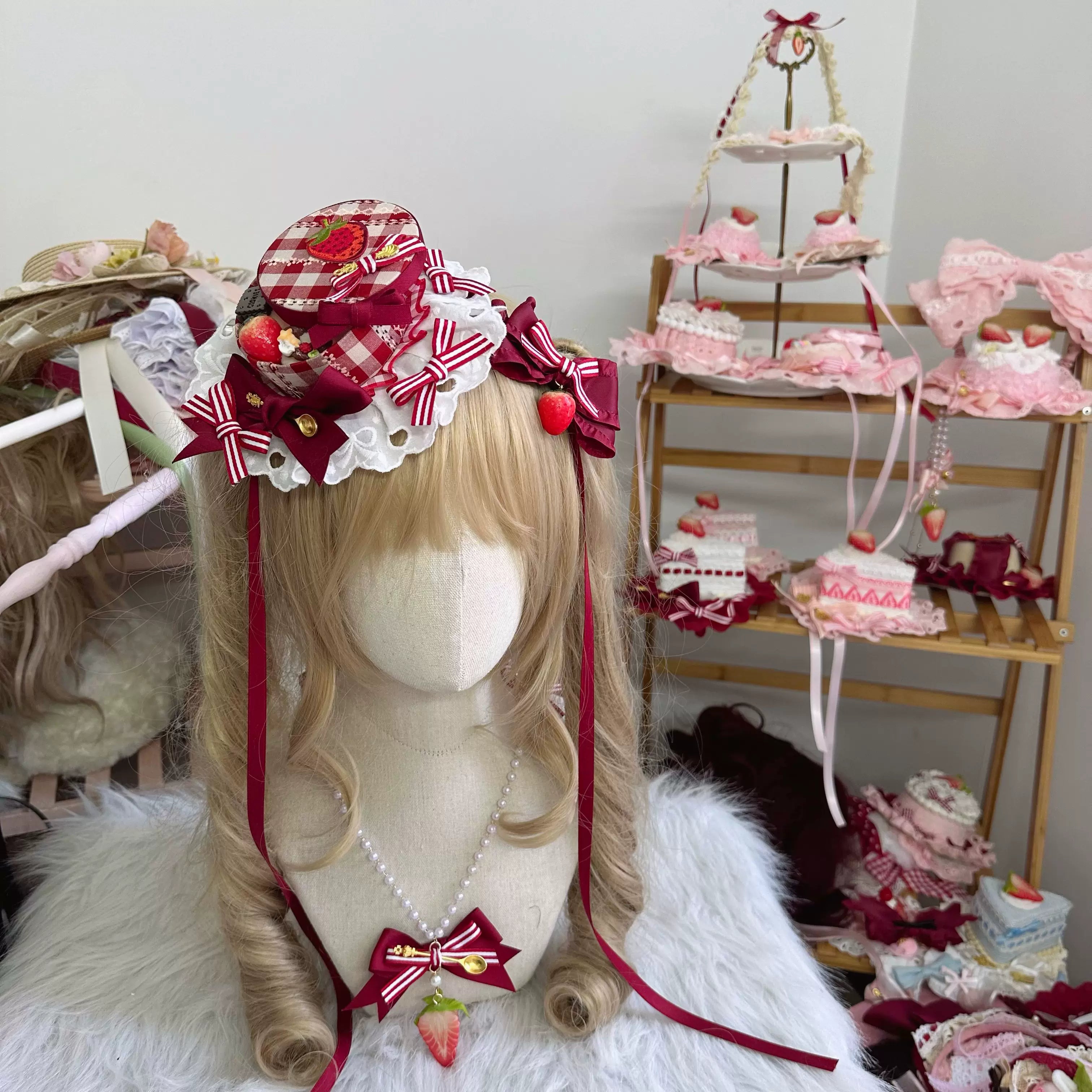Sweet Lolita Headdresses, Strawberry, Ruffles & Bows
