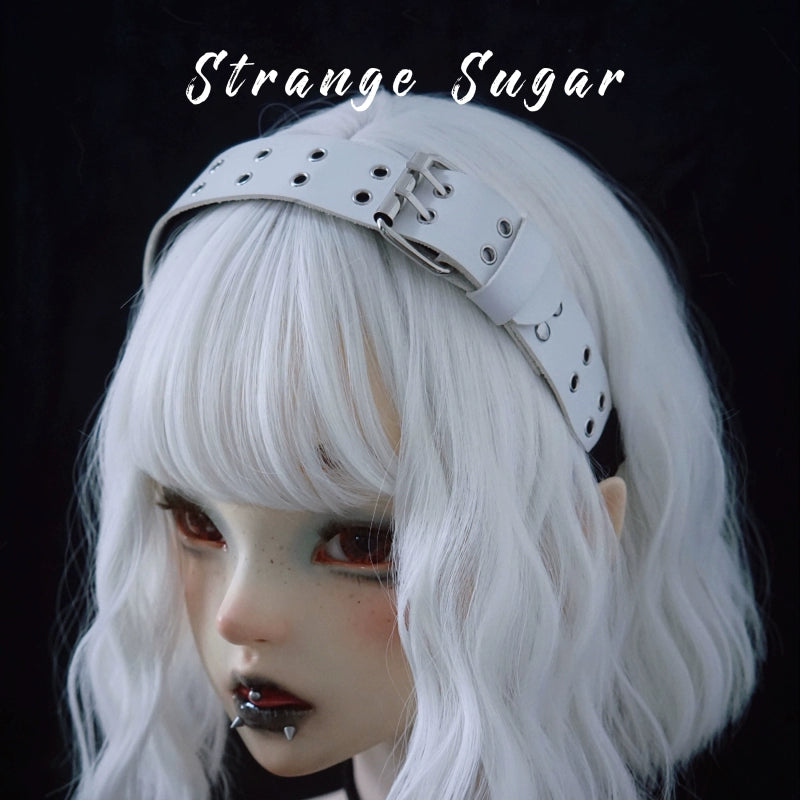 Strange Sugar - Gothic Lolita KC Faux Leather Punk Lolita Hair Accessories 2 White Small Circle KC