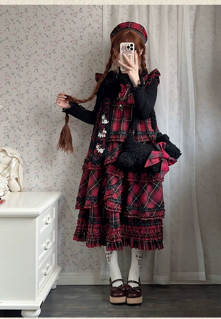 Honey Machine - Scotch Accordion - A-Line Plaid Daily Lolita JSK, Short Coat 44302:803316