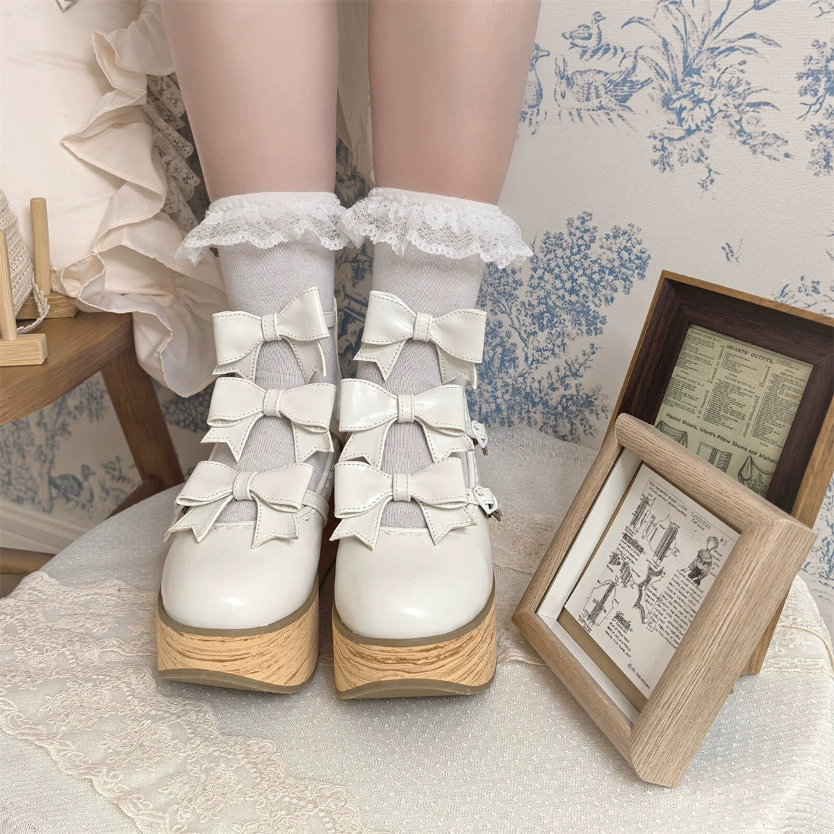 MODO - Sweet Lolita High Platform Shoes, Three Bows 44182:797564