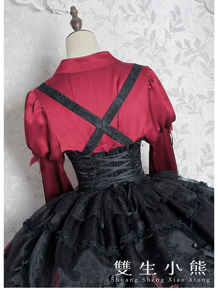 Dark Fog Feast - Gothic Lolita Bust-support Strap Dress, Lace & Cross