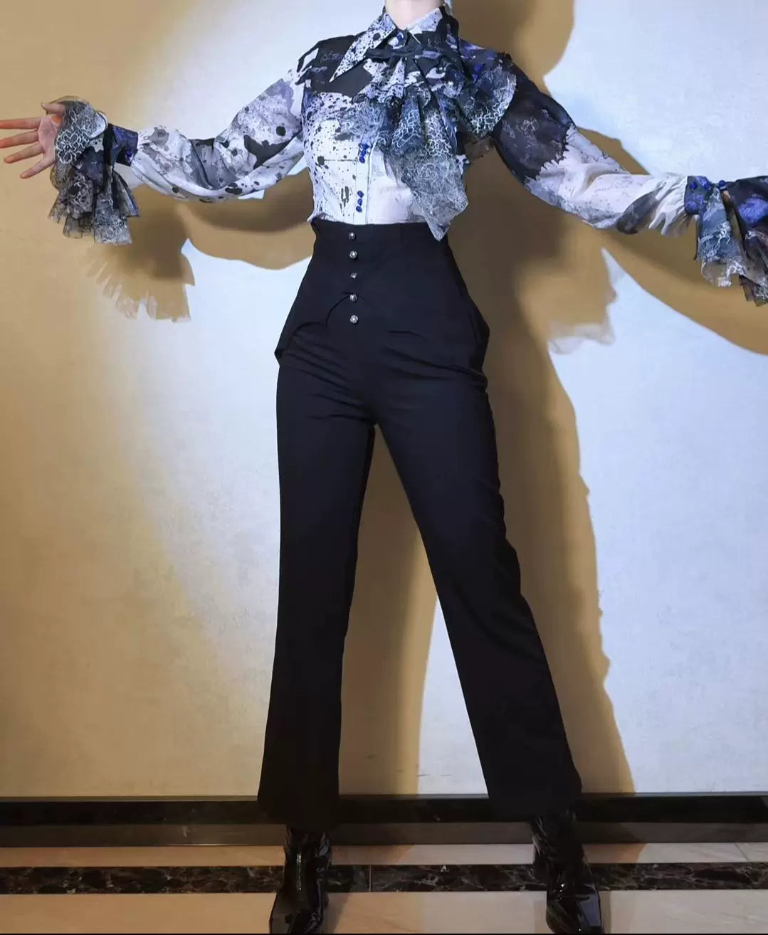 Earl of Drooping Wings - Ouji Lolita Flared Pants, Batwing Decoration 44550:812546