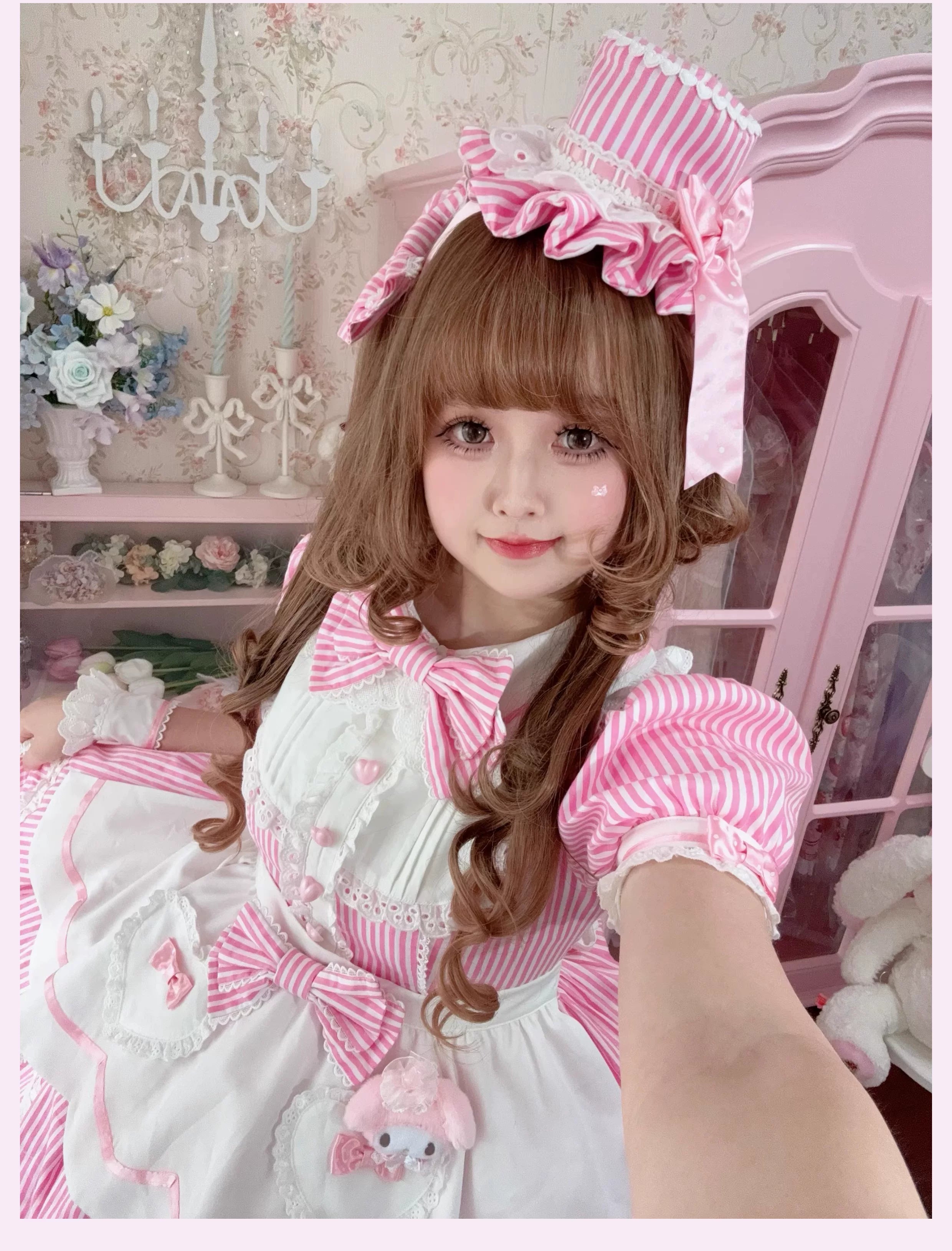 Candy Shop Manager - Old School Lolita Striped OP Dress, Detachable Apron 44788:822065