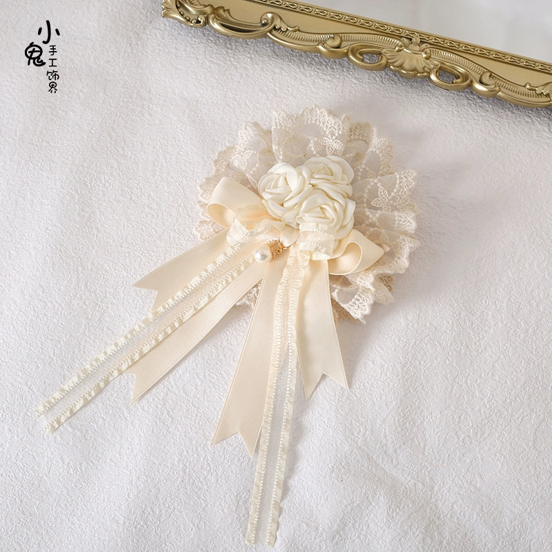 Xiaogui - Lace Lolita Headdress Set With Bow/Ruffle Details Hanamaru Headpiece/Brooch 2-in-1 Only