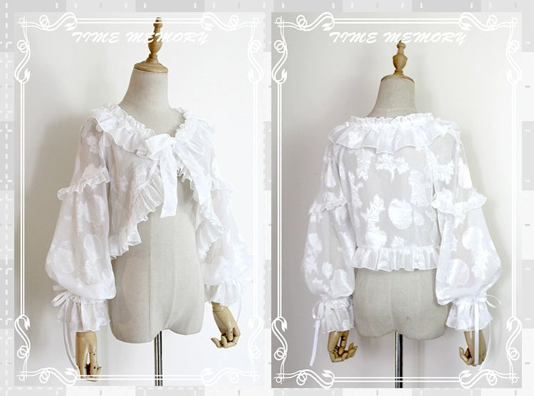 Time Memory~Xianbei~Sweet Lolita Chiffon Lantern Sleeve Cardigan with Bow 34598:463082
