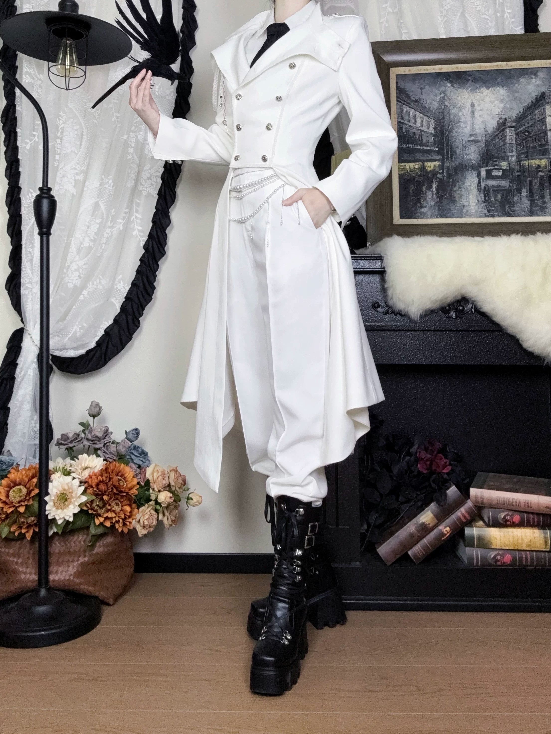 Eternal Moonlit Night - Ouji Lolita Coat, Double-Breasted High-Low Hem
