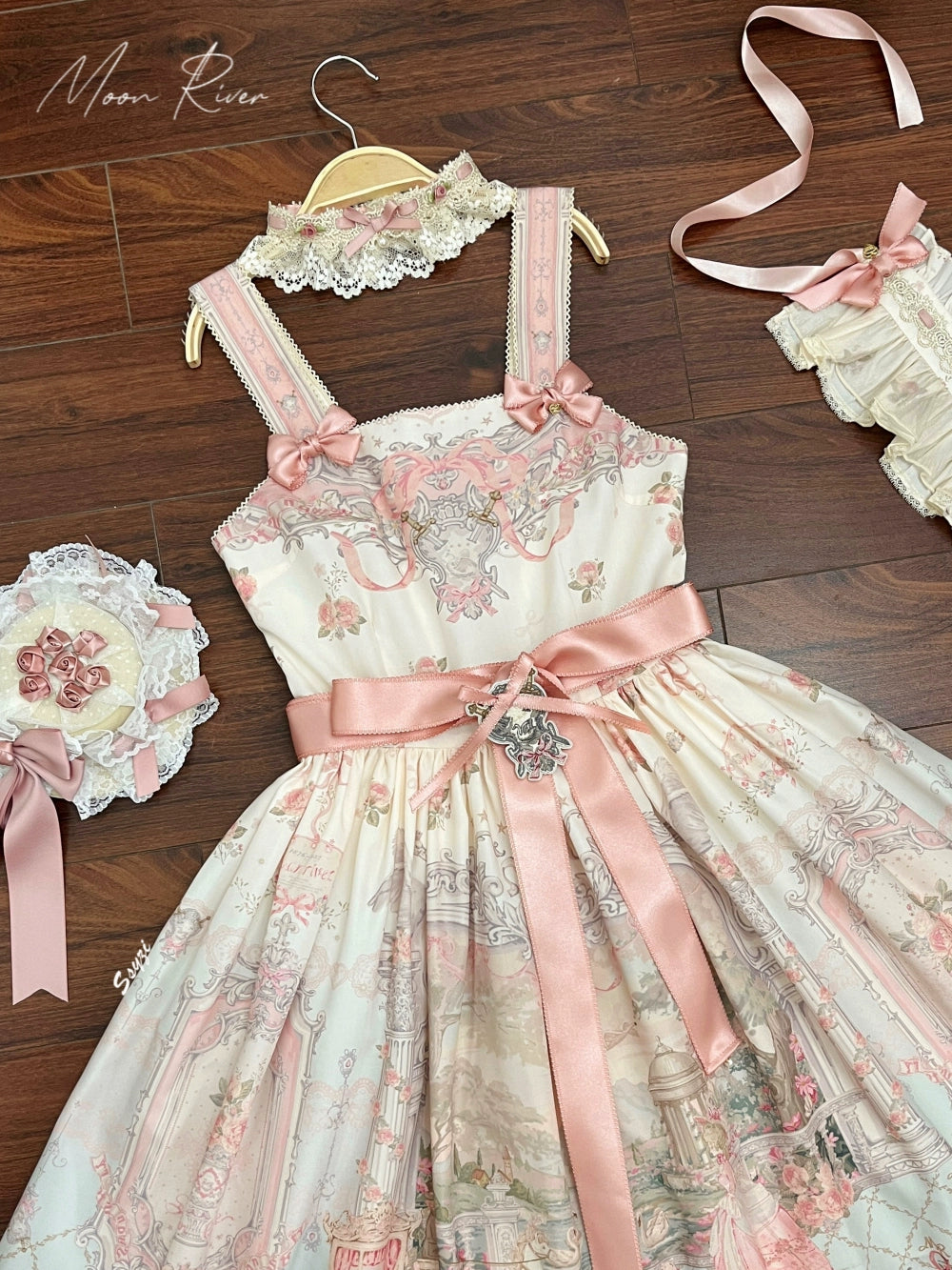 Moon River - Swan Lake Mirror - Pink Sweet Lolita Print JSK Dress 43705:783379
