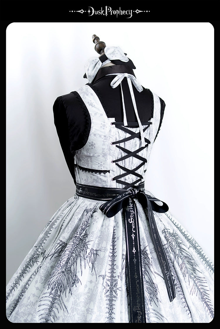 DuskProphecy - Coccyx - Elegant Lolita Dress High Waist Fishbone Print JSK Set 34722:466614