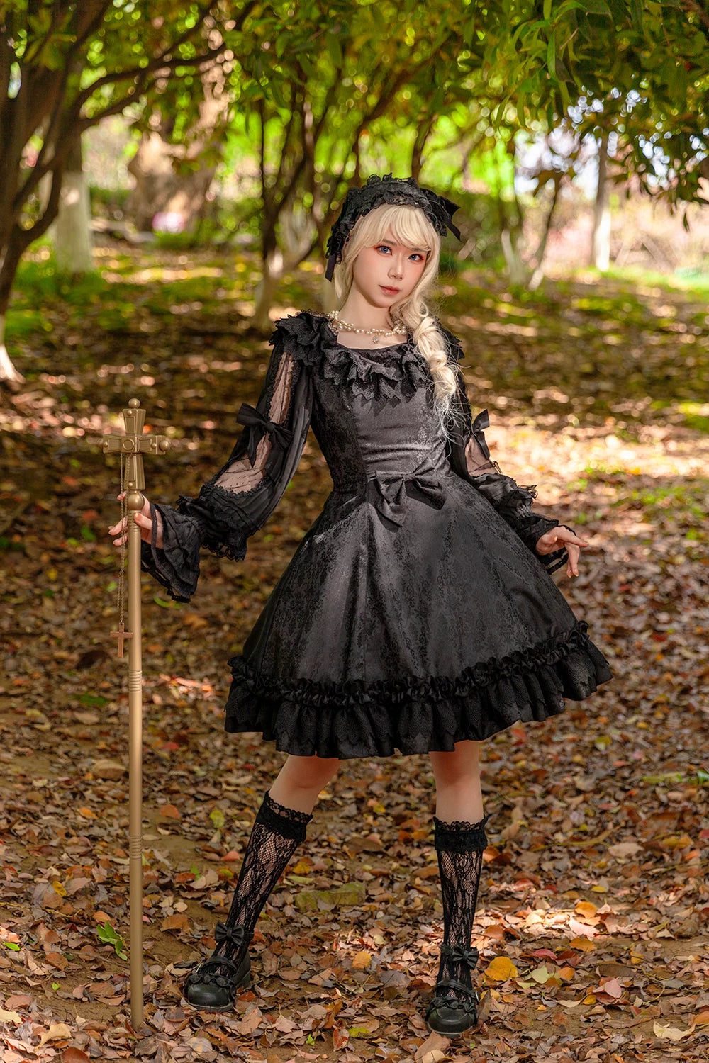 Gothic Lolita Black JSK Dress, Jacquard Pattern