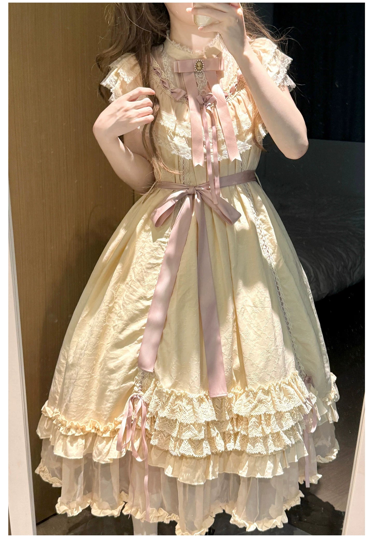 Lily's Dream - Cotton Lining Classic Lolita OP, Drawstring Liftable Hem 45539:854784