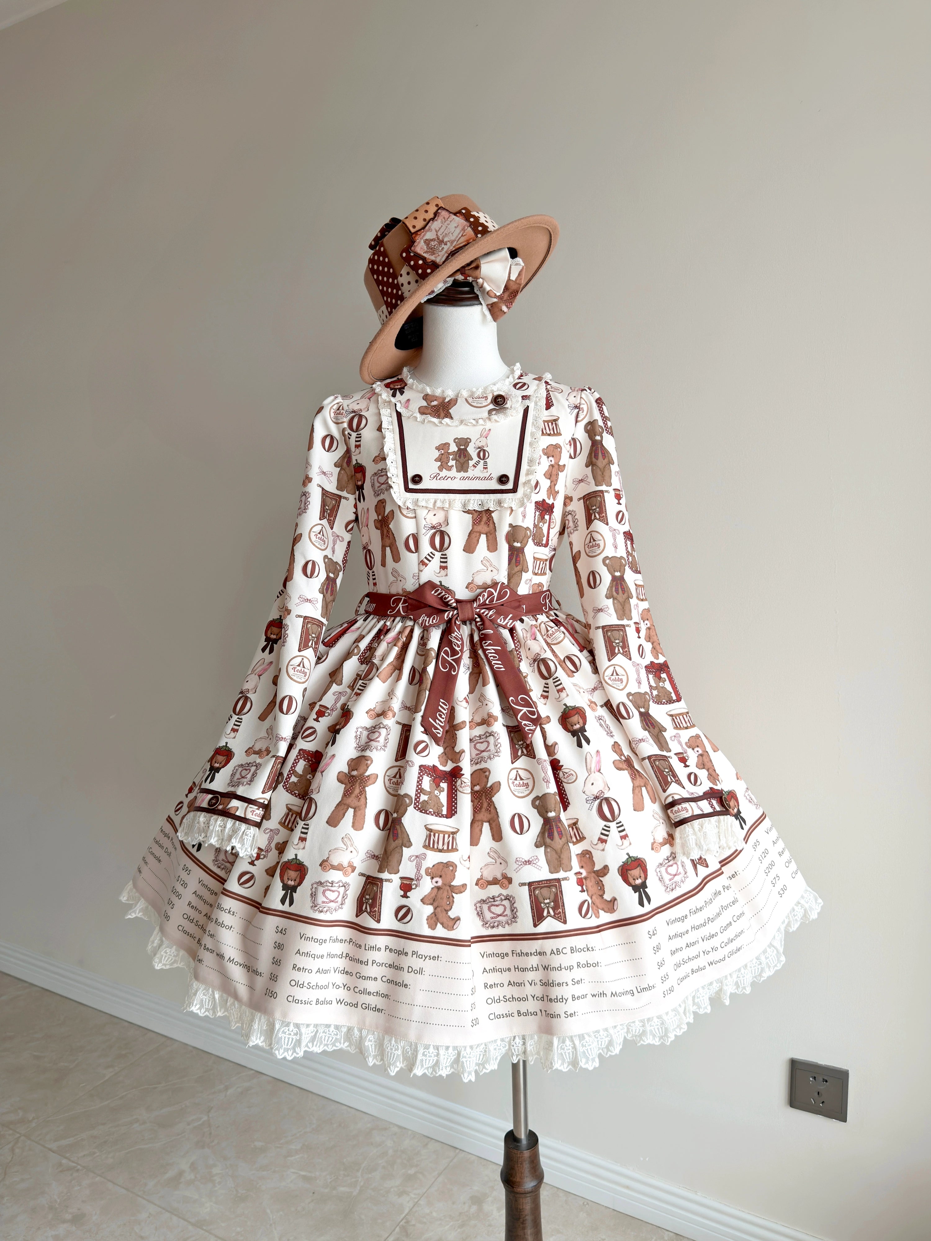 Fairyfaith - Little Bear Daily - Kawaii Lolita Embroidered JSK & OP Dress, Bear Print (L M S XL) 44384:806206