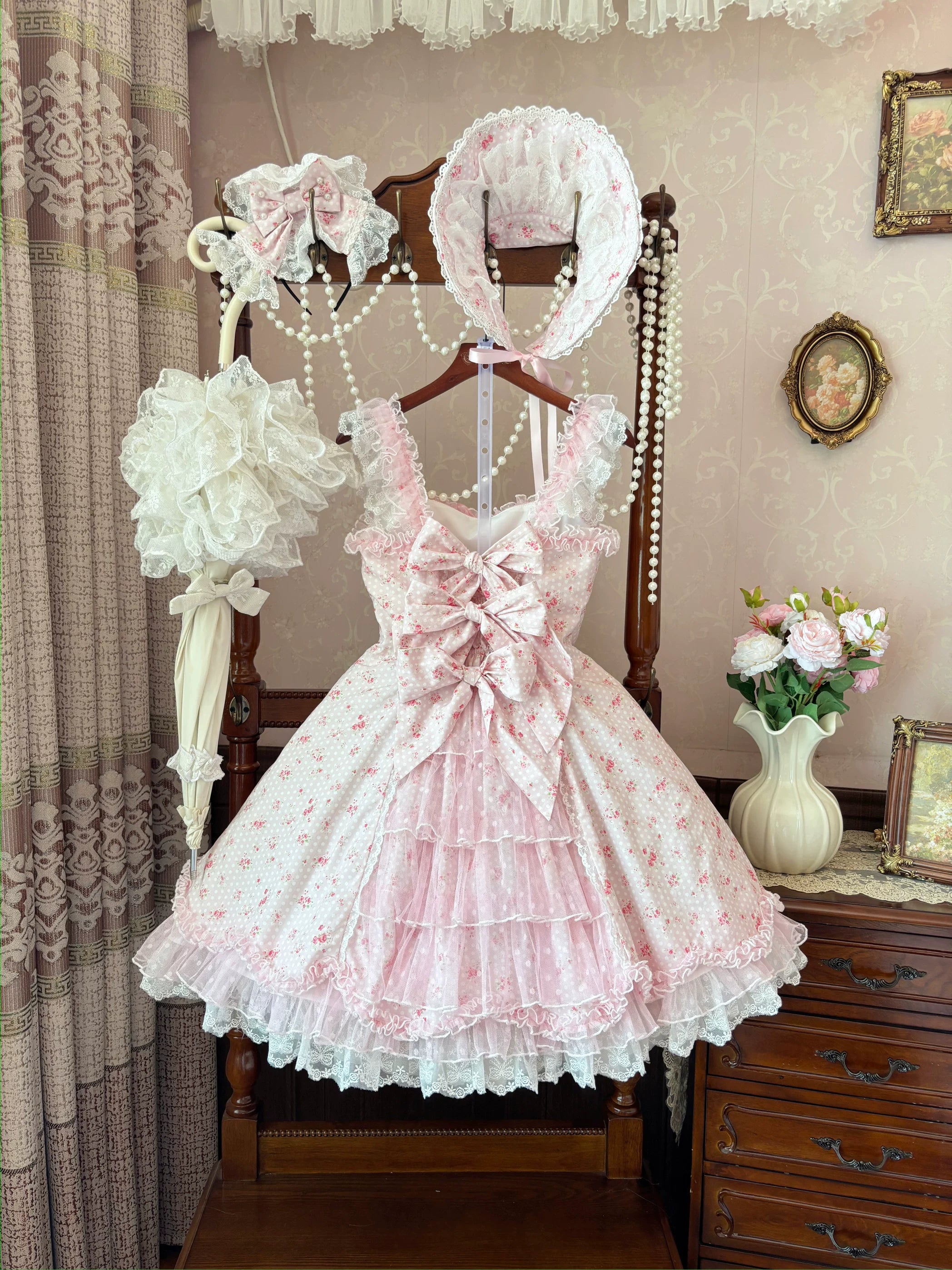 Spring Bud - Old School Lolita Floral Print JSK Dress, Layered Skirt 45036:834333