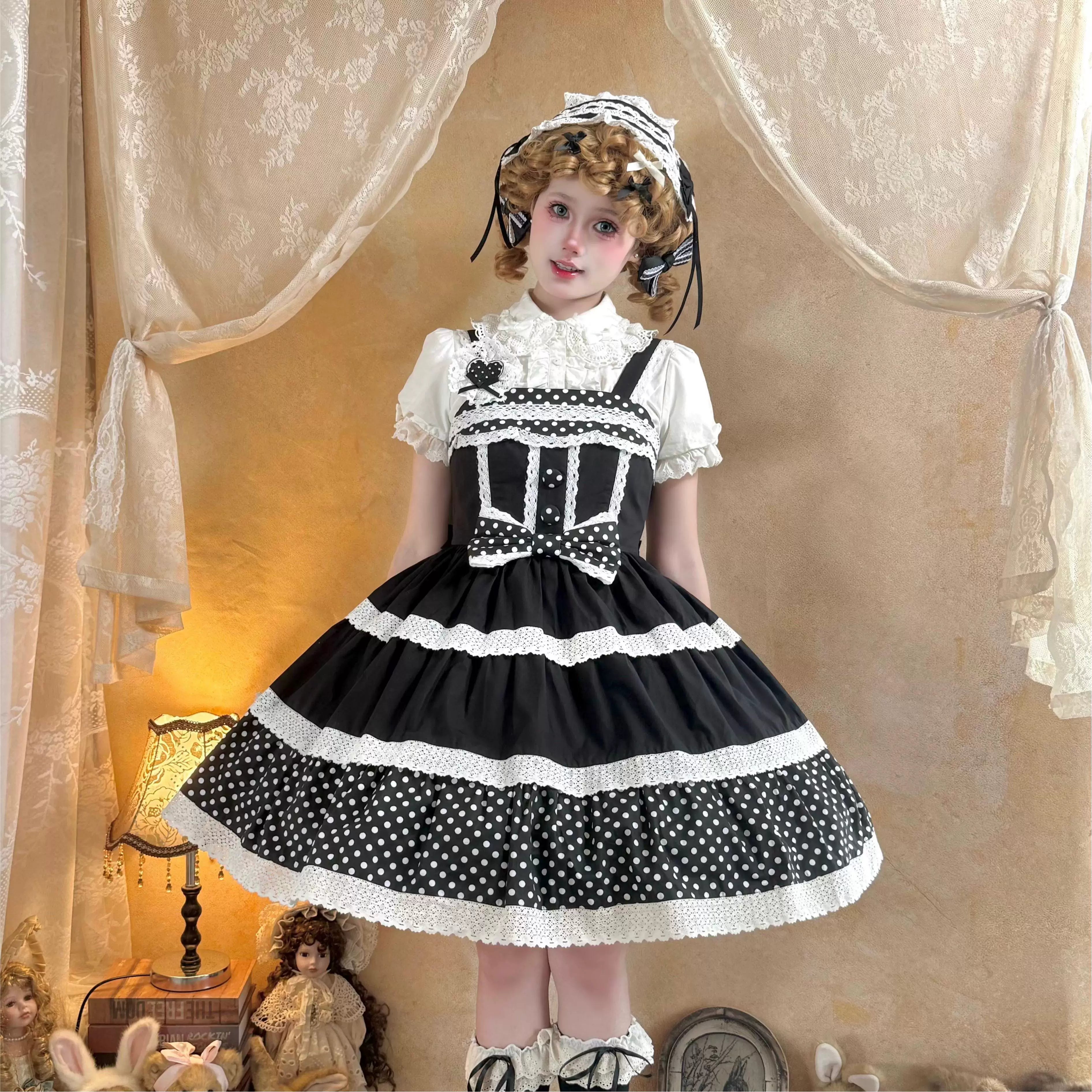 Cotton Sweet Lolita Polka Dot JSK & Salopette Dress 45589:853381