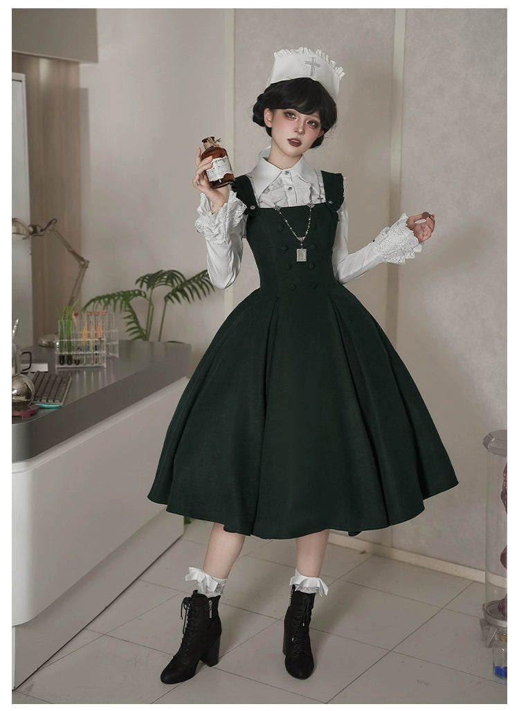 With PUJI - Letter and Poetry · Abyss Clinic - Gothic Lolita Green Dress Set 43929:789724